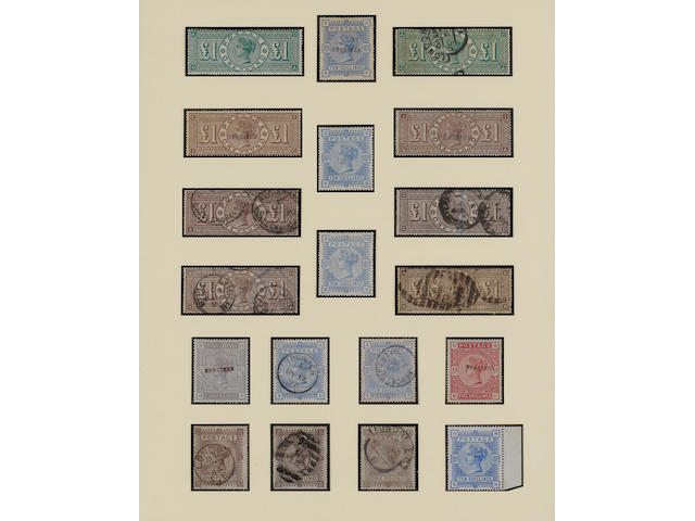 1883-84 white paper 2/6, 5/-. 10/- two shades, o.g., a few small faults but fresh. Cat. &#163;4,925
