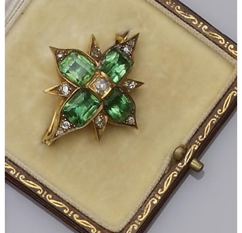 A late 19th century emerald and diamond brooch/pendant,