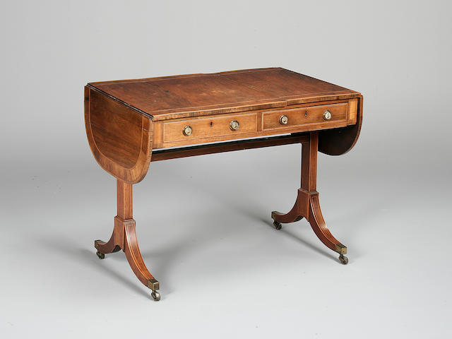 A Regency rosewood and satinwood banded sofa table