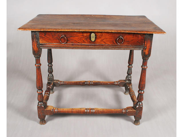 An early 18th century rectangular oak side table