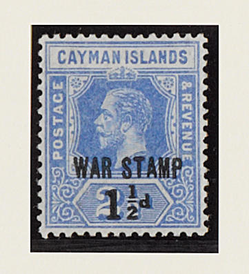 Cayman Islands: 1917 (Sept.) War Stamp 1&#189;d. on 2&#189;d. opt. type 16 mint, light gum bend otherwise fine and fresh, Holcombe opinion (1995). SG 55, &#163;750. (205)