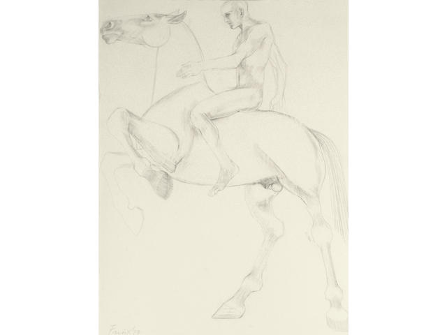 Dame Elisabeth Frink R.A. (British, 1930-1993) Man on Horse II (This work is believed to be a study for the sculpture 'Horse and Rider' in Dover Street, London)