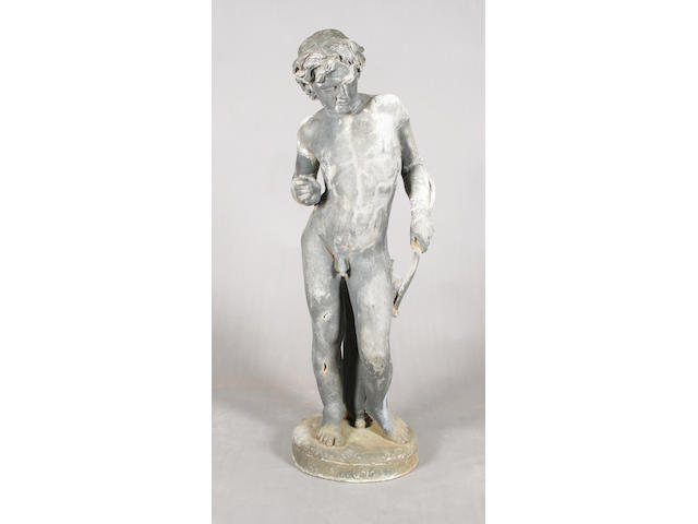 A 19th century weathered lead figure of Cupid with a bow after John Adams Acton (born 1834)