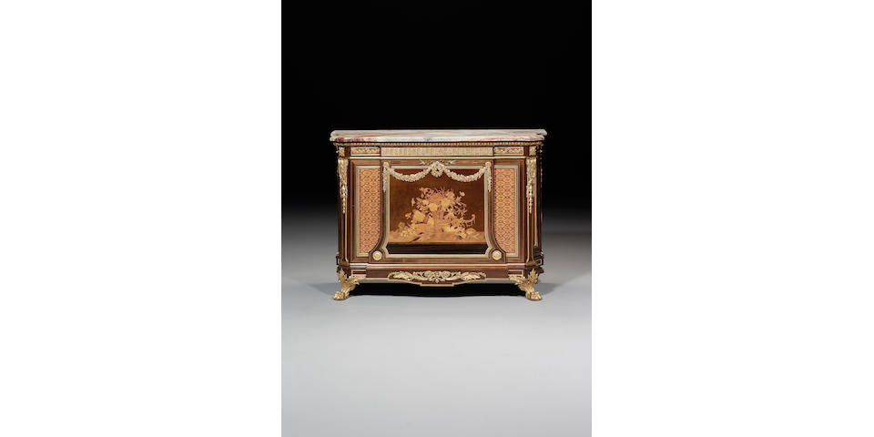 An ormolu-mounted mahogany and marquetry Meuble d'Appui &#224; RessautAfter the model by Jean-Henri Riesener, by Groh&#233;, Paris, Last quarter 19th century