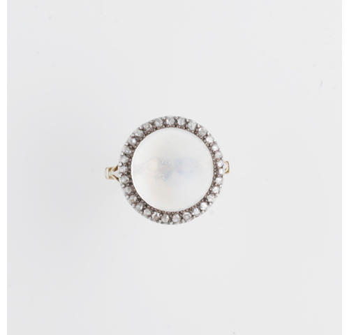 A moonstone and diamond ring