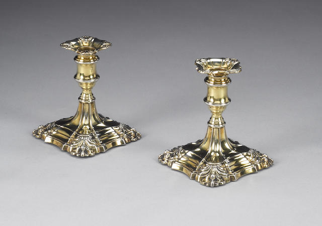 A Victorian silver gilt pair of candlesticks, by Turner Bradbury, London 1892,  (2)