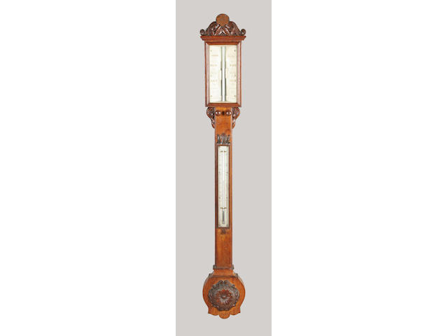 A mid-Victorian oak stick barometer