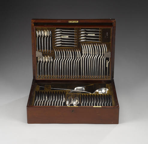 A silver Hanoverian pattern table service of flatware, contained in a canteen, by Mappin & Webb, London 1918,