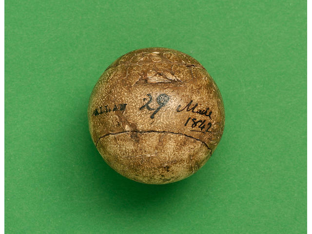 A fine feather golf ball very clearly stamped 'Allan 29 Made 1842'