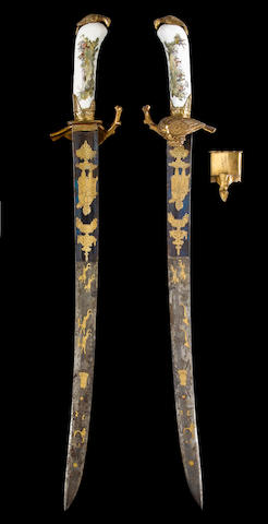 A Fine And Very Rare Saxon Hunting Hanger (Cutto) With Meissen Grip