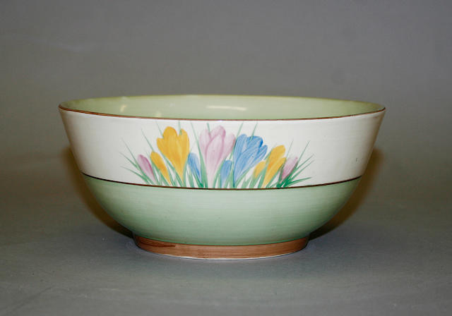 A Clarice Cliff Newport pottery 'Spring Crocus' pattern bowl Post War period,