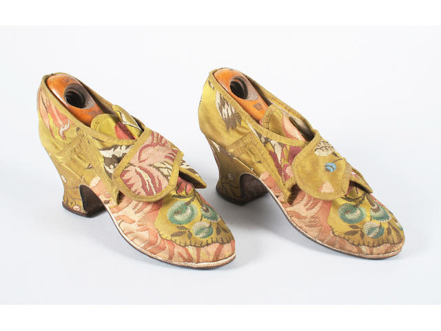 An 18th century pair of lady's silk shoes