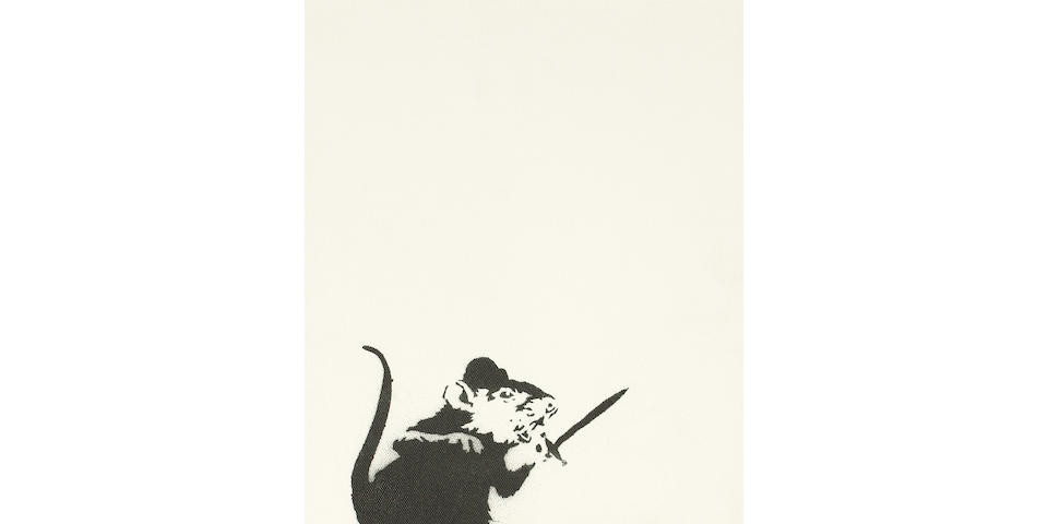 Banksy (British, born 1975) Untitled, Rat and Sword, 2005 stencil spray paint on canvas