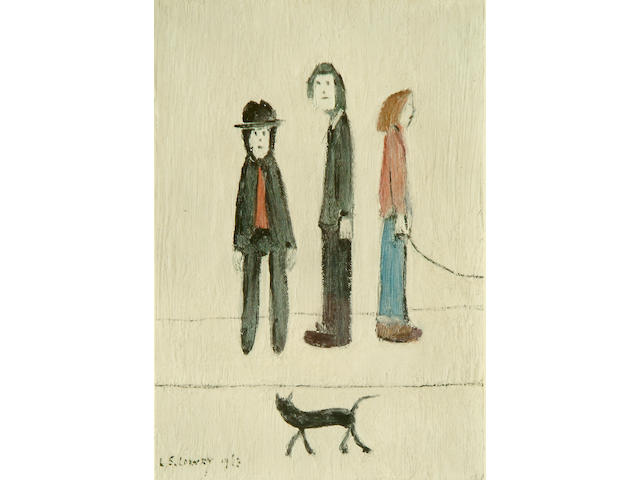 Laurence Stephen Lowry R.A. (British, 1887-1976) 'Three Men and a Cat',