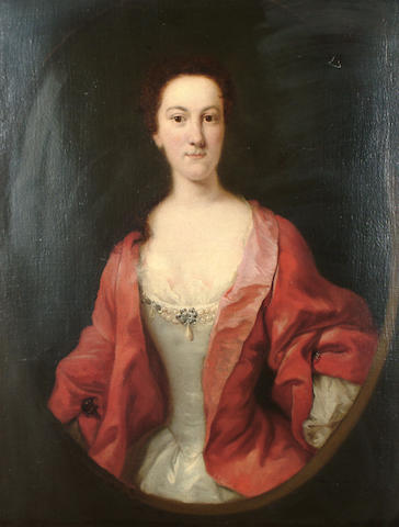 Circle of Thomas Hudson (Devonshire 1701-1779 Twickenham) Portrait of a lady, said to be Caroline Digby, 91.7 x 71.7cm.