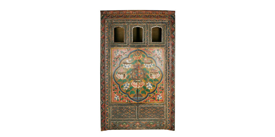 A painted-wood cabinet or recess cupboard