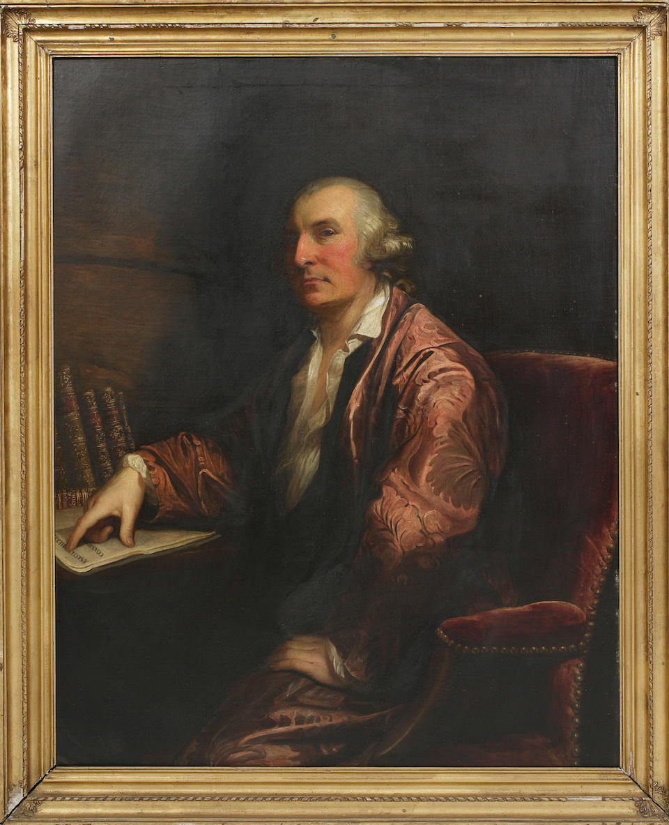 David Martin (British, 1737-1797) Three-quarter length portrait of Rev Dr Alexander 'Jupiter' Carlyle of Inveresk, seated at his desk