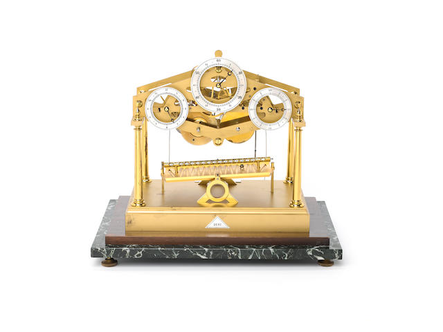 A late 20th century limited edition frosted and burnished gilt-brass 'Congreve' rolling ball clock E. Dent & Co, number 116 of 150, circa 1974