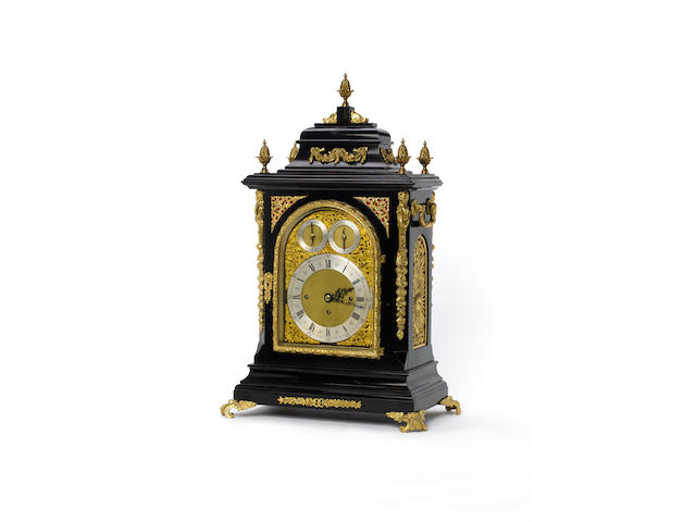 A good late 19th century quarter chiming metal mounted ebonised bracket clock Dobree & Freeman, 318 Strand