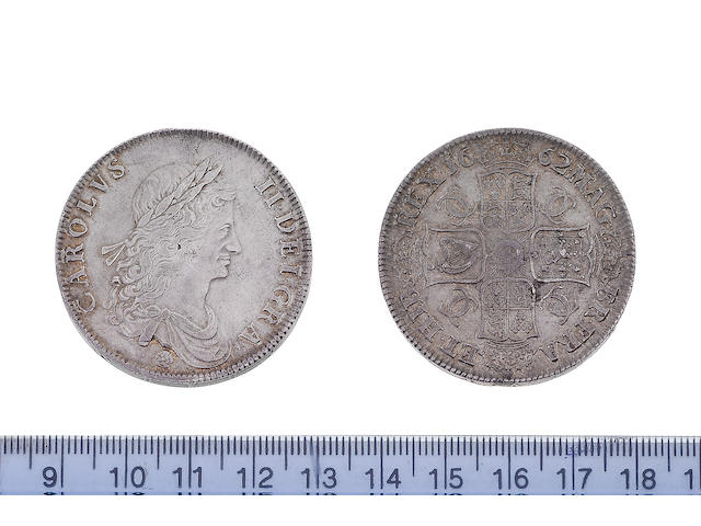 Charles II, Crown, 1662, first draped bust right, rose below,