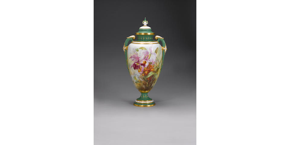 A massive Royal Worcester vase and cover by Frank Roberts dated 1912