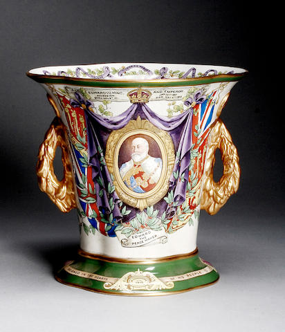 A Copeland King Edward VII in memoriam twin-handle vase 1910,