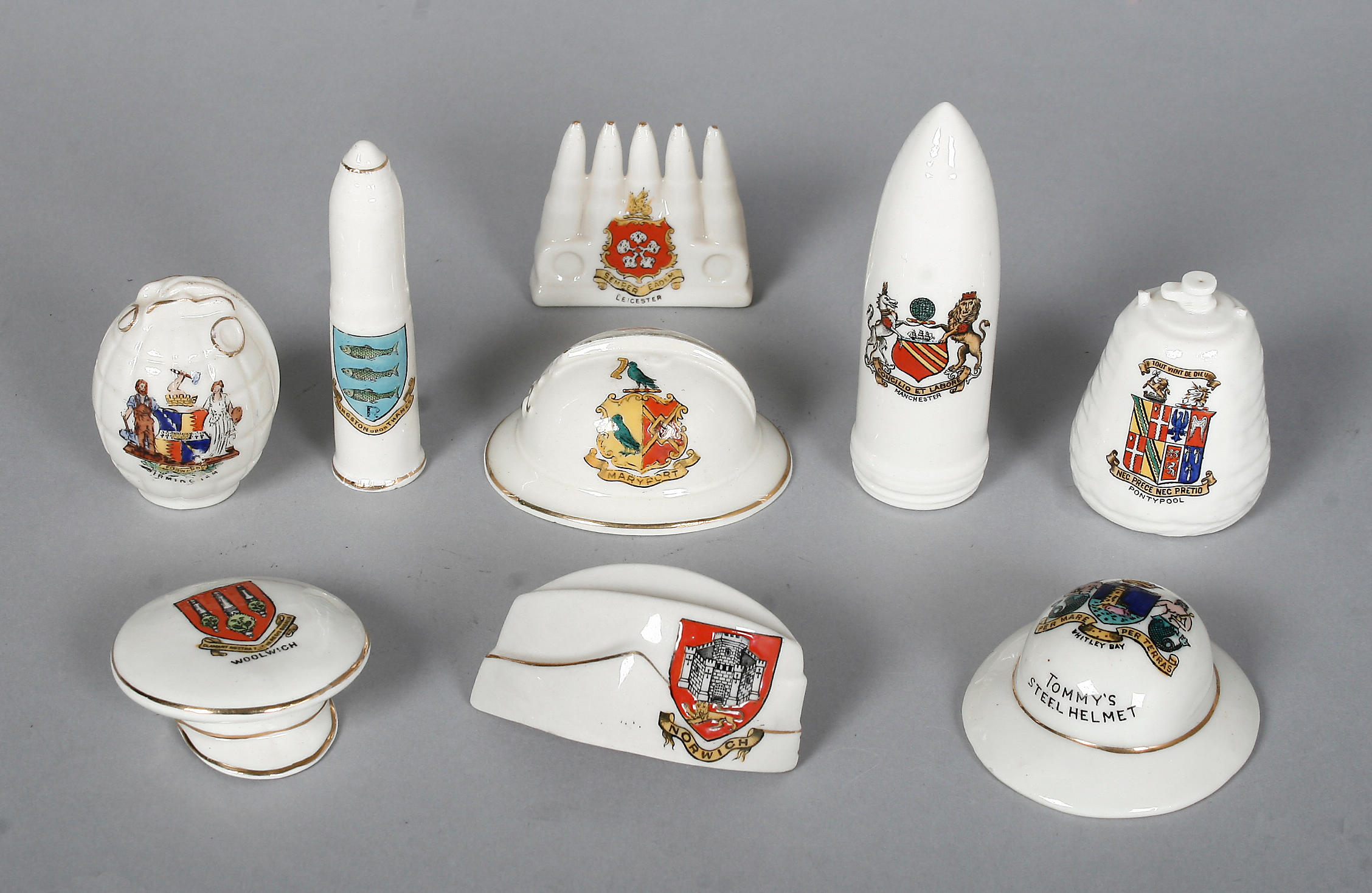 Nine pieces of the Great War crested china