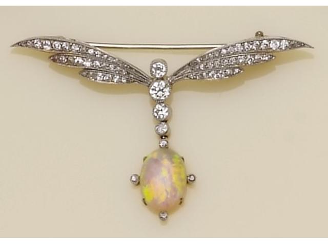 An opal and diamond brooch