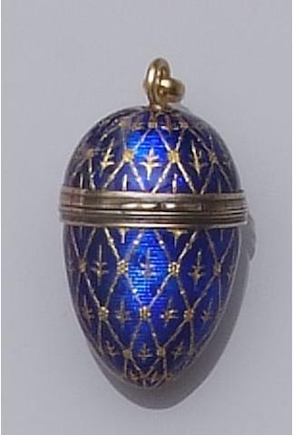 A French blue enamel egg pendant,