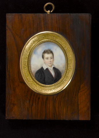 Mme. Aim&#233;e Zo&#233; Lizinka de Mirbel (French, 1796-1849) A Boy, called Aymon Nortier, wearing black coat, crimson waistcoat and white chemise