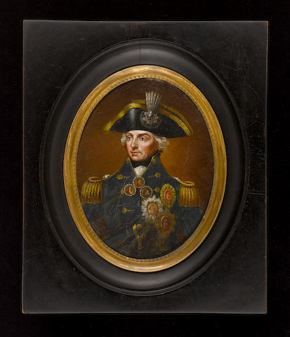 After Lemuel Francis Abbot, 19th Century Horatio 1st Viscount Nelson (1758-1805), wearing Real-Admiral's undress uniform, with gold epaulettes, the Nile decorations and on his hat the diamond chelengk given to him by the Sultan of Turkey, on his jacket he wears the breast star of the Order of the Bath, the Neapolitan Order of Sr Ferdinand and of Merit and the Turkish Order of the Crescent
