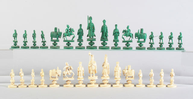 A 19th century Canton export 'King George' chess set