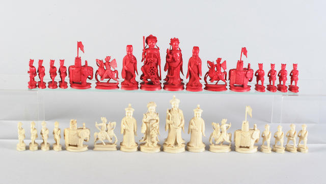 A 19th century Chinese ivory chess set