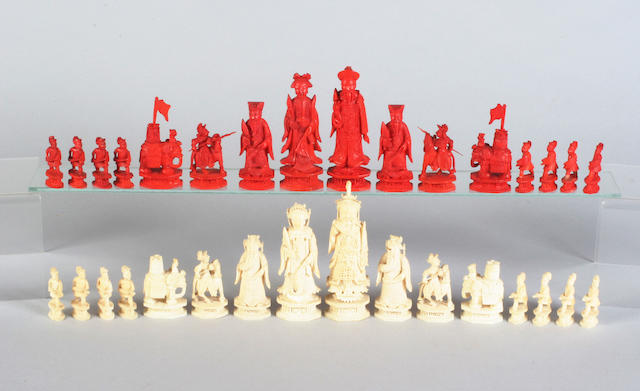 A 19th century Chinese export ivory chess set, Canton