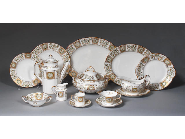 A Royal Crown Derby "Green Derby Panel" pattern dinner, tea and coffee service,