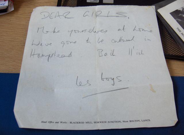 A note written by Mick Jagger, 1960s,