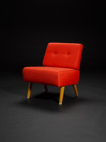 Robin Day for Hille, a 'Telechair', designed 1953 beech frame and red upholstery