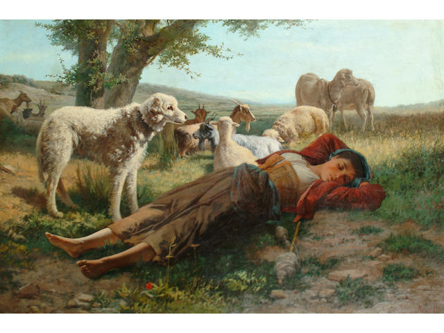 Carlo Ademollo (Italian, 1825-1911) The goatherder's siesta