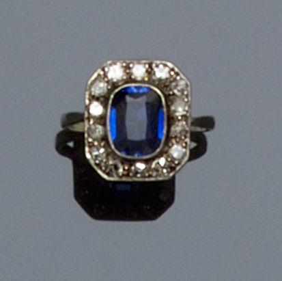 A synthetic sapphire and diamond cluster ring,