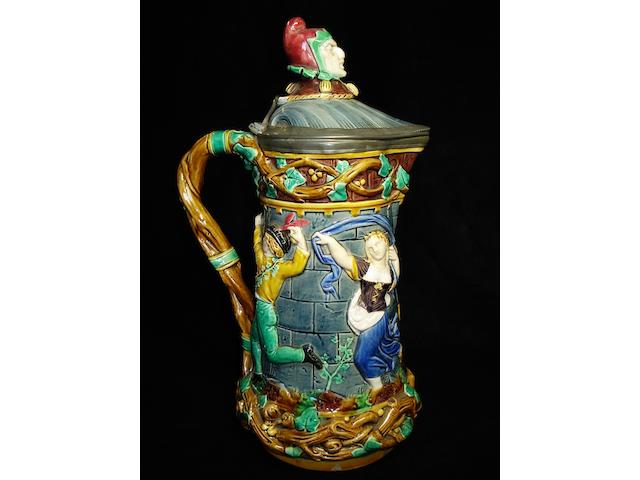 A Minton Majolica 'Tower' flagon, dated 1871