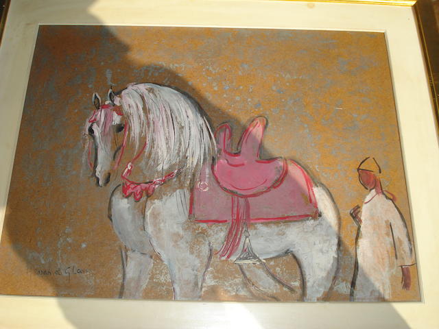 Hassan El Glaoui White horse and figure 48 x 62 cm