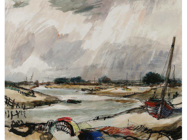 Rowland Suddaby (British, 1912-1973) Low tide under rain washed skies
