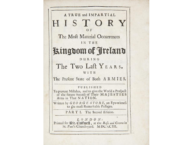 IRELAND STORY (GEORGE WARTER) A True And Impartial History of the Most Material Occurrences in the Kingdom of Ireland, 2 parts bound in one