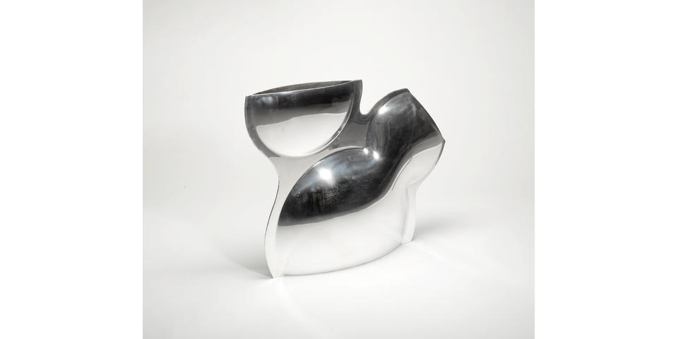 Ron Arad for Ernest Mourmans, an unique 'B.O.O.P.' giant floor vase, designed 1999-2000 in blown, mirror polished aluminium, with black sprayed interior