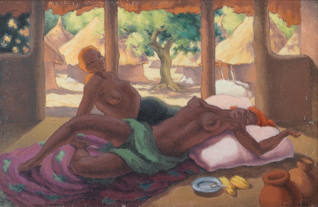 Fernand Collomb (French, 1902-1981) Two young Ivorian women 61 x 92.5 cm. (24 x 36&#189; in.)