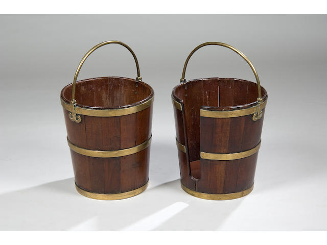 A George III mahogany and brass bound peat bucket and plate bucket