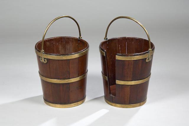 A George III mahogany and brass bound peat bucket and plate bucket