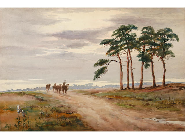 Mabel Parker (British, active early 20th Century) 'On the Icklingham road, near Mildenhall' 35.5 x 52.5cm (14 x 22in),  (together with another work by the same hand. (3))
