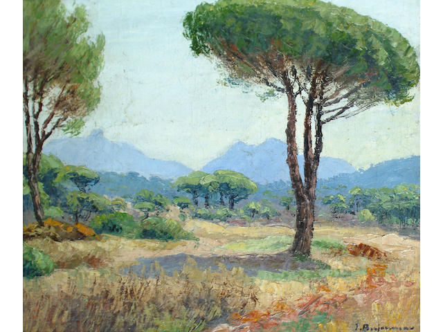 Jehann-Jules Berjonneau (French, 1890-1972) Landscape, Africa, 45.5 x 54.5cm.