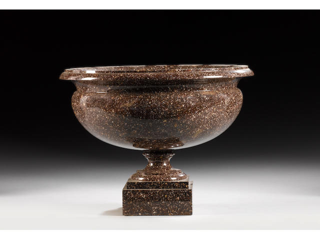 A Swedish turned porphyry pedestal bowlProbably early 19th century,
